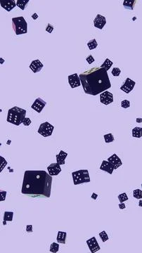 Abstract 3D vertical image poster infinite falling dice cubes rain metallic Stock Illustration
