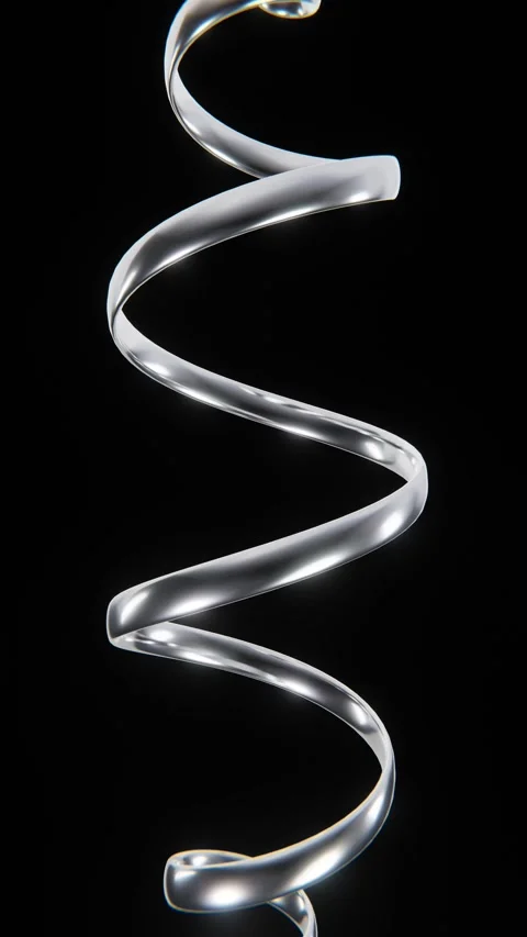 Abstract 3D vertical loop animation curve spiral twist trendy metallic chrome Video stock 308710443
