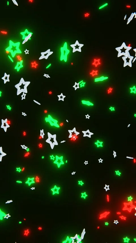 Abstract 3D vertical winter backgrounds falling stars neon green red glitter Video stock 292971224