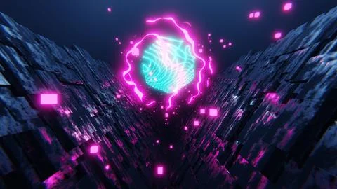 Abstract 3D videogame background. Virus concept. Cyberpunk style Stock Illustration