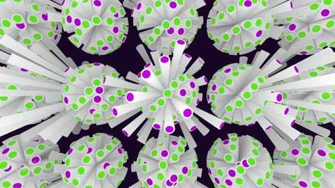Abstract 3D virus cells pattern with colorful spikes on dark background Stock Footage 334138723