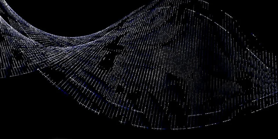 Abstract 3D visualization of binary DNA strand, futuristic AI network, glowin Stock Photos