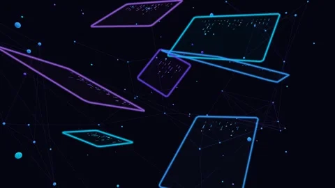 Abstract 3D visualization of floating computer code panels within a virtual Видео 342585200