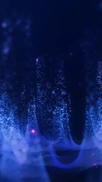 Abstract 3D visualization of floating particles and mesh waves in dark blue.. Stock Illustration