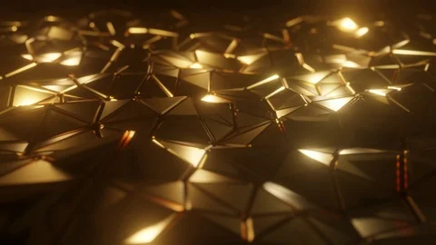 Abstract 3D visualization of a geometric low-poly golden surface. Stock Footage 120819786