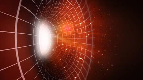 Abstract 3D vortex or tunnel with a glowing light at the end. 3D illustration Stock Illustration