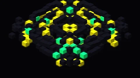 Abstract 3D voxel grid animation with glowing cubes Stock Footage 345729435