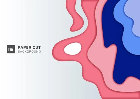 Abstract 3D wave layer pink and blue paper cut style of cover design for busi Stock Illustration