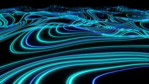 Abstract 3D wavy texture background. Synthwave blue hoops and curves pattern Stock Illustration