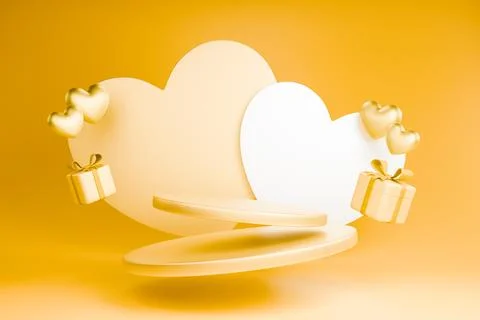 Abstract 3D white clouds and hearts on a warm yellow background for banner イラスト素材