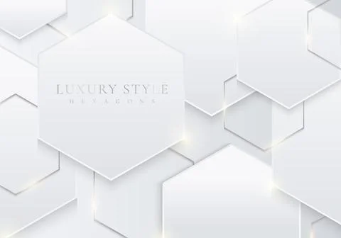 Abstract 3D white geometric hexagonal overlapping layered with lighting on cl Stock Illustration
