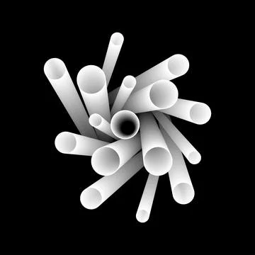 Abstract 3D white pipes cluster isolated on black background 库存插图