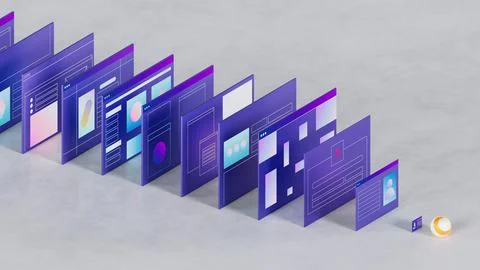 Abstract 3d windows with user interfaces. Business concept 3d render 스톡 일러스트