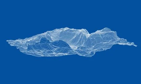 Abstract 3d wire-frame landscape. Blueprint style Illustrazione stock
