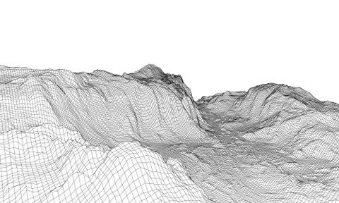 Abstract 3d wire-frame landscape. Blueprint style Illustrazione stock