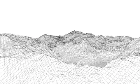 Abstract 3d wire-frame landscape. Blueprint style Stock-Illustration