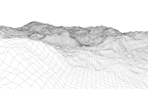 Abstract 3d wire-frame landscape. Blueprint style 스톡 일러스트