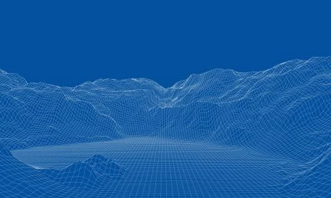 Abstract 3d wire-frame landscape. Blueprint style Stock Illustration