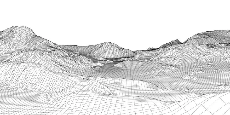 Abstract 3d wire-frame landscape. Blueprint style Illustrazione stock