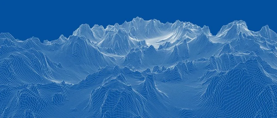 Abstract 3d wire-frame landscape. Blueprint style Illustrazione stock