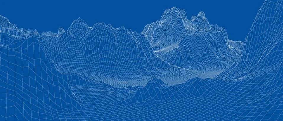 Abstract 3d wire-frame landscape. Blueprint style Stock Illustration