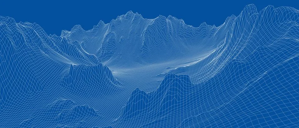 Abstract 3d wire-frame landscape. Blueprint style Illustrazione stock
