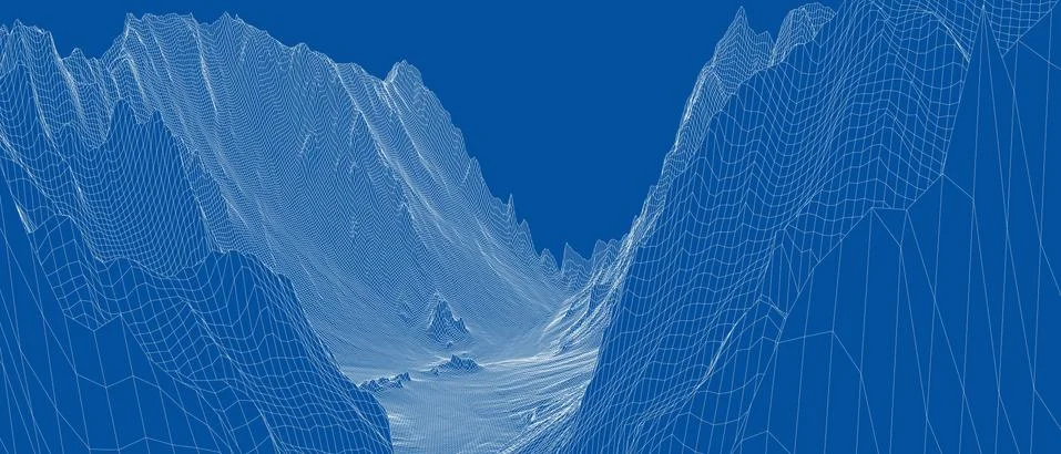 Abstract 3d wire-frame landscape. Blueprint style Illustrazione stock