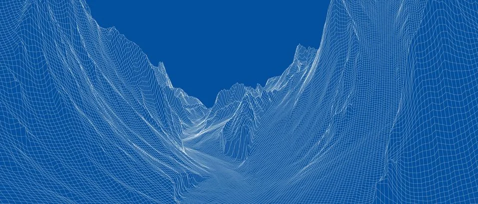 Abstract 3d wire-frame landscape. Blueprint style Illustrazione stock