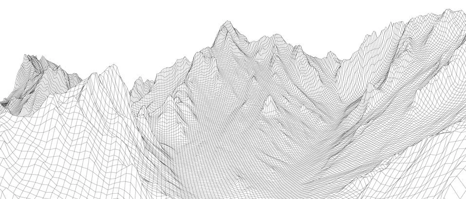 Abstract 3d wire-frame landscape. Blueprint style Illustrazione stock