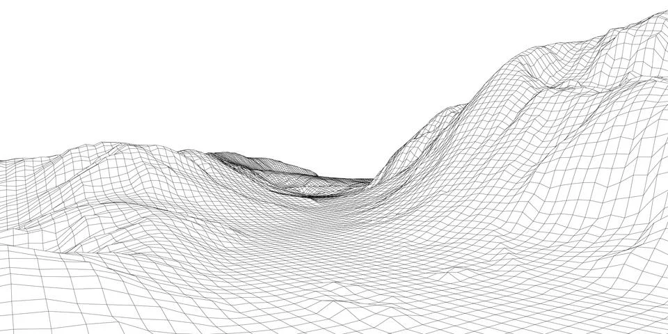 Abstract 3d wire-frame landscape. Blueprint style 스톡 일러스트
