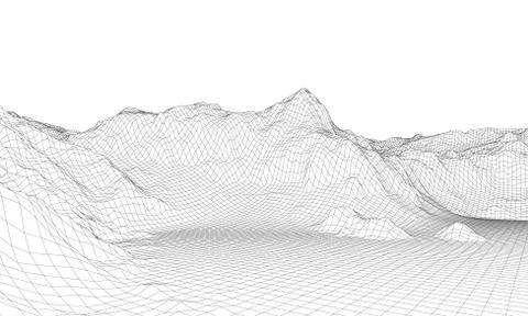 Abstract 3d wire-frame landscape. Blueprint style Illustrazione stock