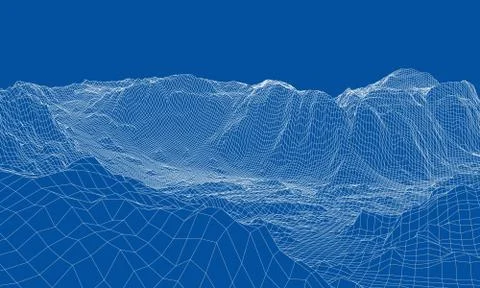 Abstract 3d wire-frame landscape. Blueprint style Stock Illustration