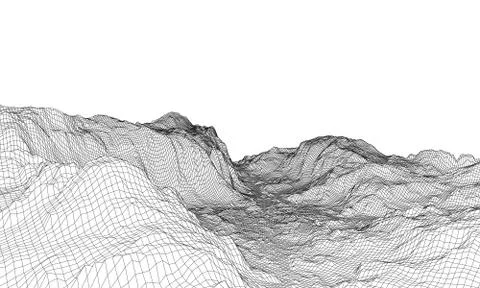 Abstract 3d wire-frame landscape. Blueprint style Illustrazione stock
