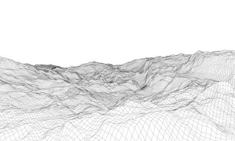 Abstract 3d wire-frame landscape. Blueprint style 库存插图