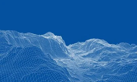 Abstract 3d wire-frame landscape. Blueprint style Illustrazione stock