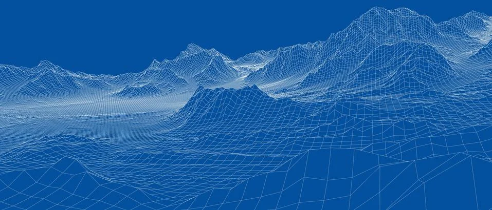 Abstract 3d wire-frame landscape. Blueprint style 스톡 일러스트