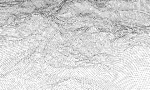Abstract 3d wire-frame landscape. Blueprint style Illustrazione stock