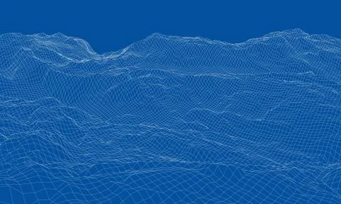 Abstract 3d wire-frame landscape. Blueprint style Illustrazione stock