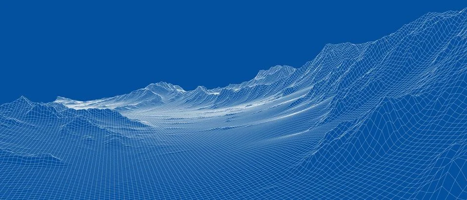 Abstract 3d wire-frame landscape. Blueprint style Illustrazione stock