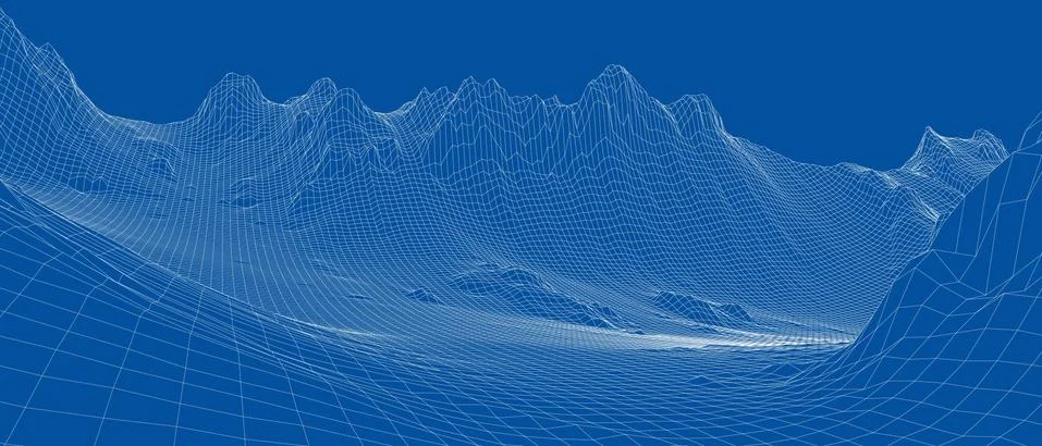 Abstract 3d wire-frame landscape. Blueprint style Illustrazione stock