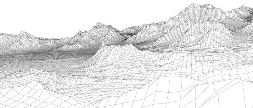 Abstract 3d wire-frame landscape. Blueprint style Stock Illustration