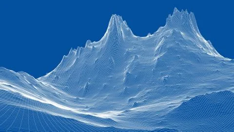 Abstract 3d wire-frame landscape. Blueprint style Illustrazione stock