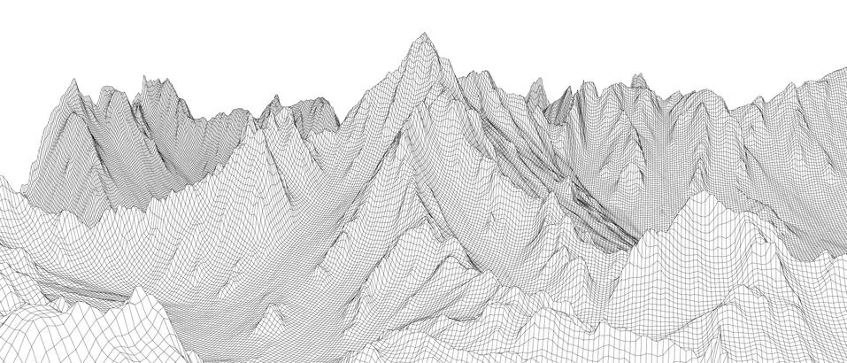 Abstract 3d wire-frame landscape. Blueprint style Illustrazione stock