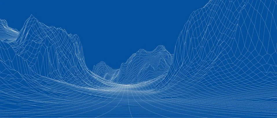 Abstract 3d wire-frame landscape. Blueprint style Illustrazione stock