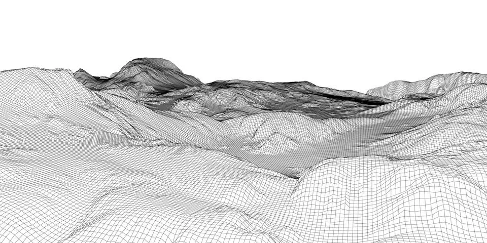 Abstract 3d wire-frame landscape. Blueprint style Illustrazione stock