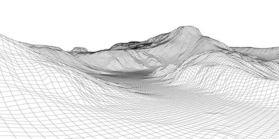 Abstract 3d wire-frame landscape. Blueprint style 스톡 일러스트