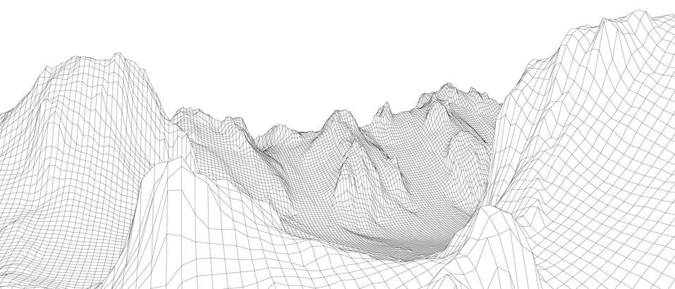 Abstract 3d wire-frame landscape. Blueprint style Illustrazione stock