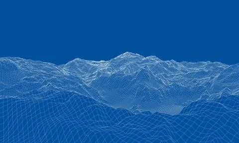 Abstract 3d wire-frame landscape. Blueprint style Stock Illustration