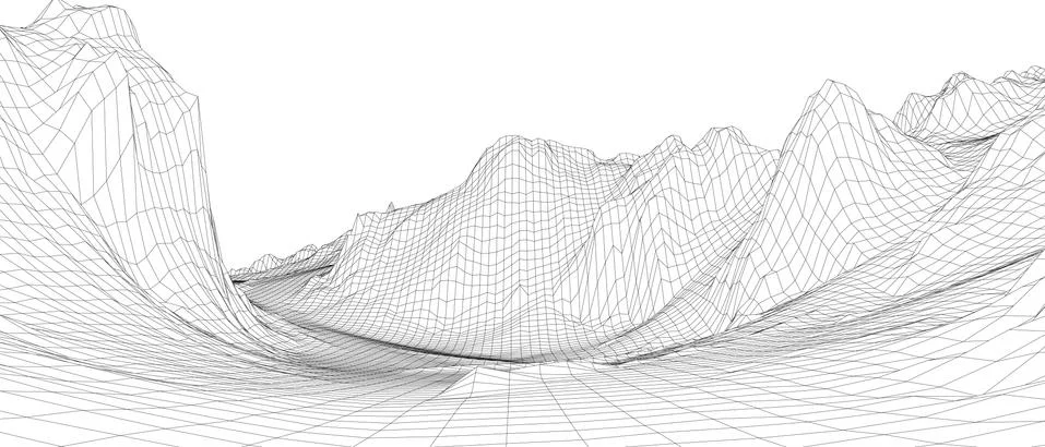 Abstract 3d wire-frame landscape. Blueprint style Illustrazione stock