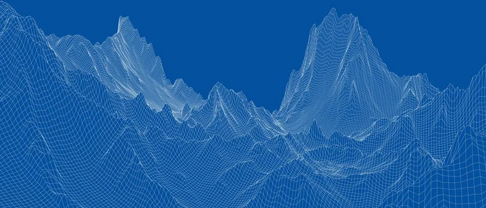 Abstract 3d wire-frame landscape. Blueprint style 스톡 일러스트